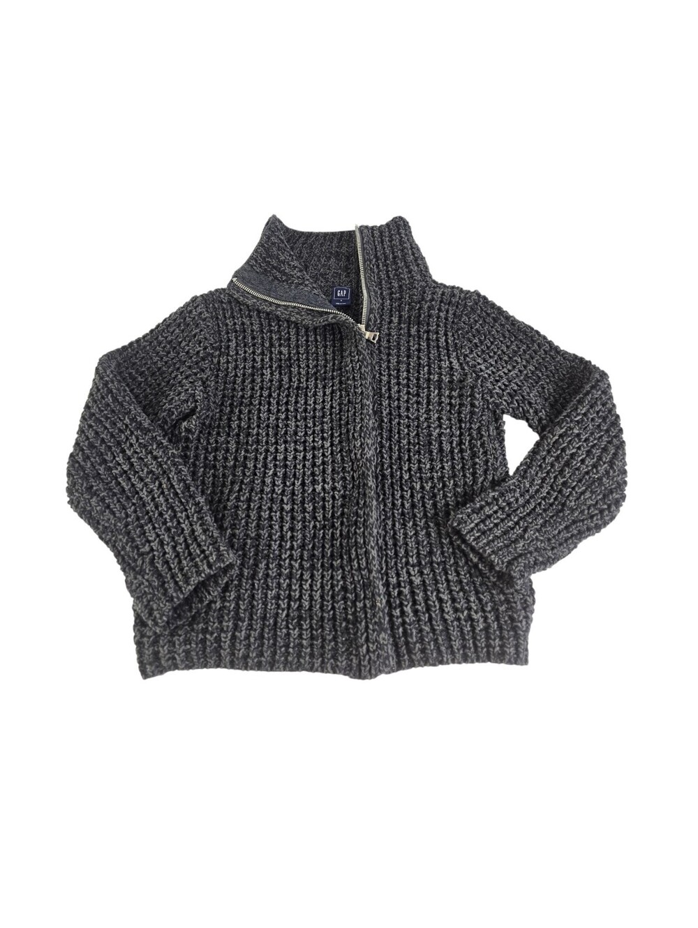 Gap Women Zip Up Sweater Gray Chunky Knit Size Small Fisherman Mock Neck